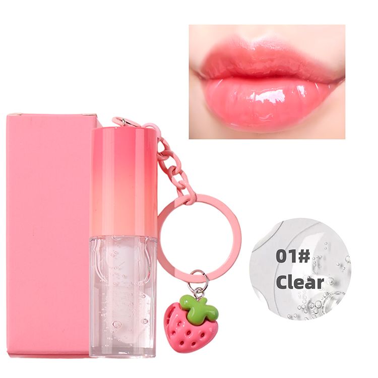 10 Colors Strawberry Keychain Pendant Vegetarian Fruit Flavor Lip Oil