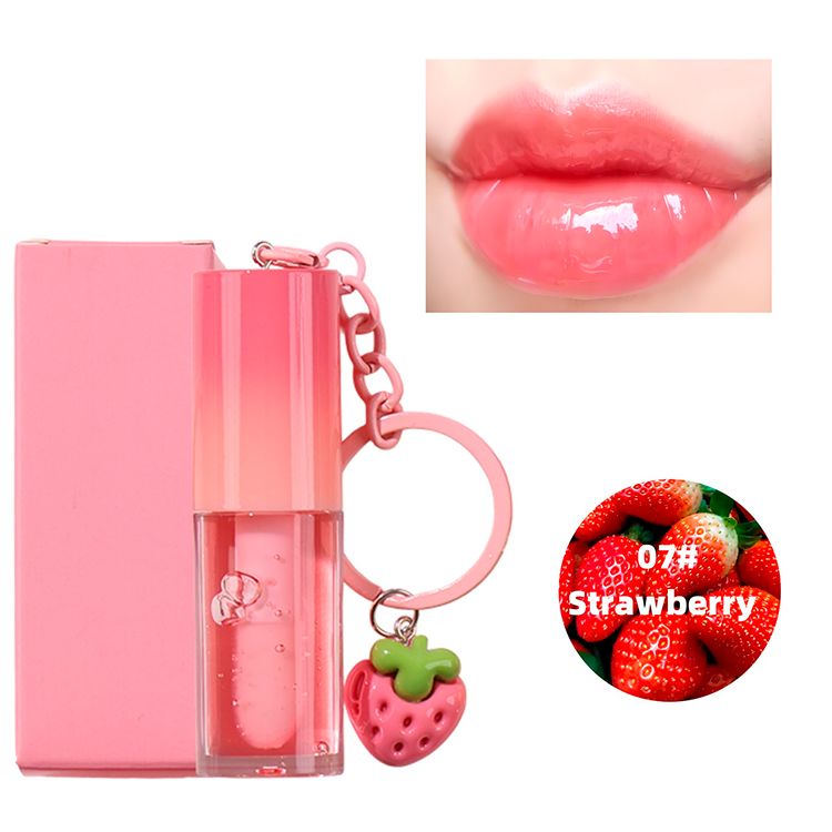 10 Colors Strawberry Keychain Pendant Vegetarian Fruit Flavor Lip Oil