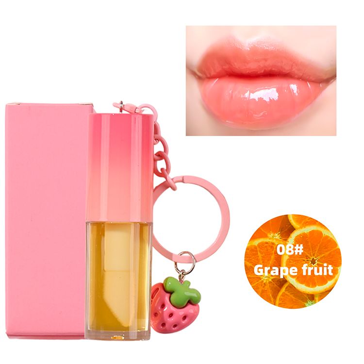 10 Colors Strawberry Keychain Pendant Vegetarian Fruit Flavor Lip Oil