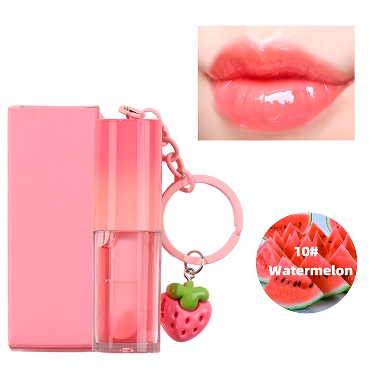 10 Colors Strawberry Keychain Pendant Vegetarian Fruit Flavor Lip Oil