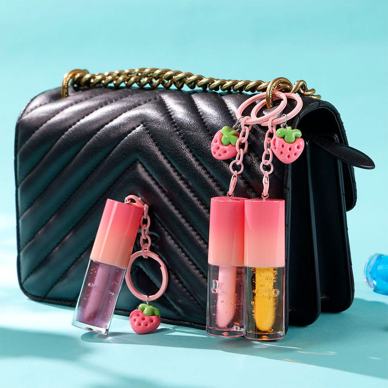 10 Colors Strawberry Keychain Pendant Vegetarian Fruit Flavor Lip Oil
