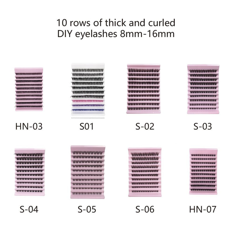 10 Rows Of Thick And Curled Diy Eyelashes 8mm-16mm