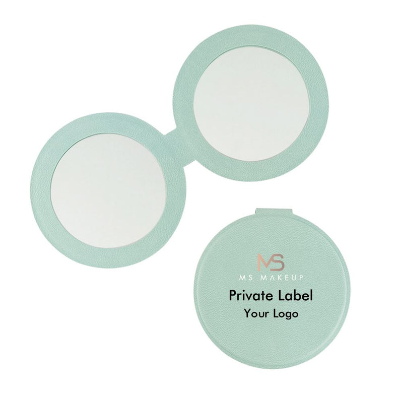 4-farbiger, runder, doppelseitiger, magnetischer, klappbarer Schminkspiegel aus PU-Leder