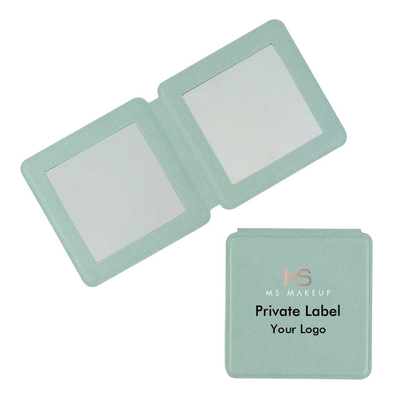 4-farbiger quadratischer doppelseitiger magnetischer Klapp-Schminkspiegel aus PU-Leder