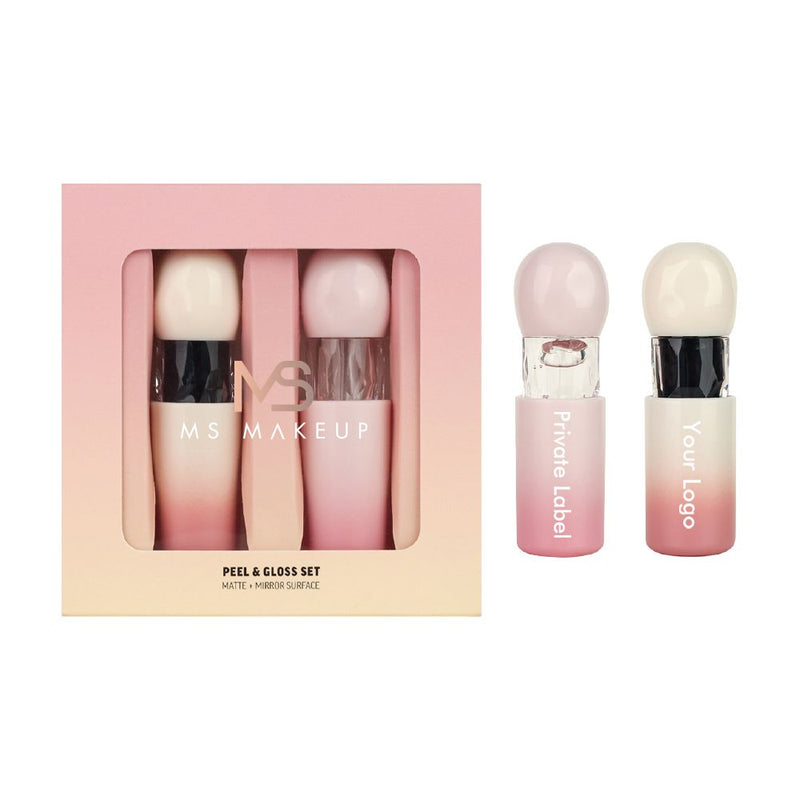 2er-Pack transparentes Lippenöl + matter, abreißbarer flüssiger Lippenstift