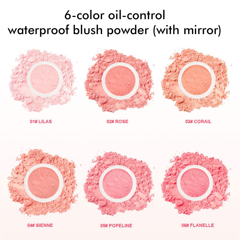 6-color Oil-control Waterproof Blush Powder (With Mirror)