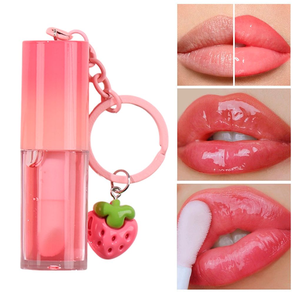 10 Colors Strawberry Keychain Pendant Vegetarian Fruit Flavor Lip Oil