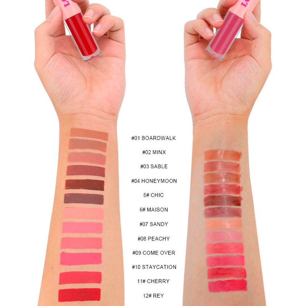 12 Colors 2 In 1 Moisturizing Mirror Lip Glaze Matte Non-stick Liquid Lipstick