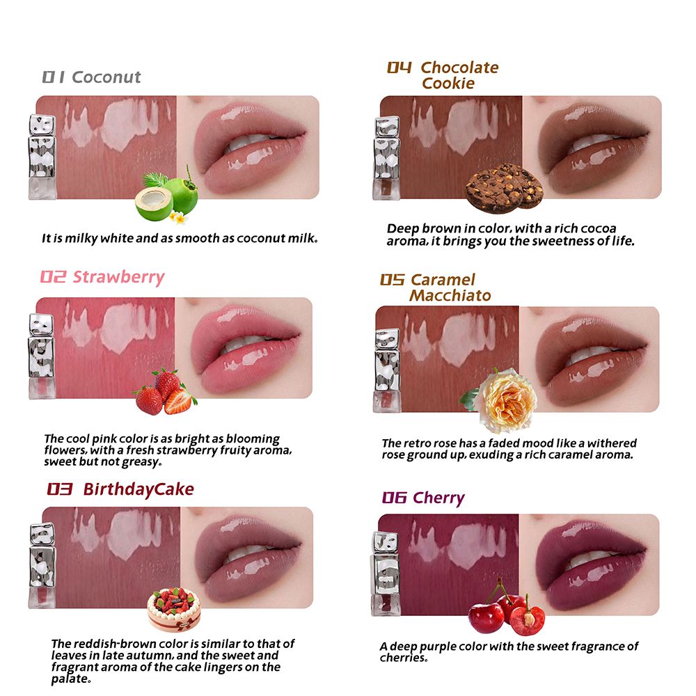 6 Colors Polypeptide Fruit Flavor Lip Glaze Lip Gloss