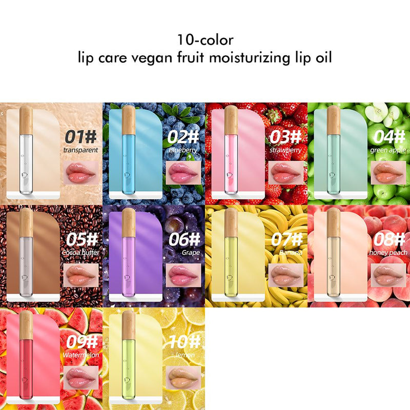 10-Color Lip Care Vegan Fruit Moisturizing Lip Oil