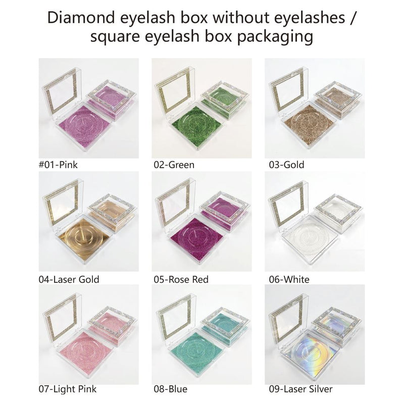 Caja de pestañas de diamante sin pestañas / embalaje de caja de pestañas cuadradas