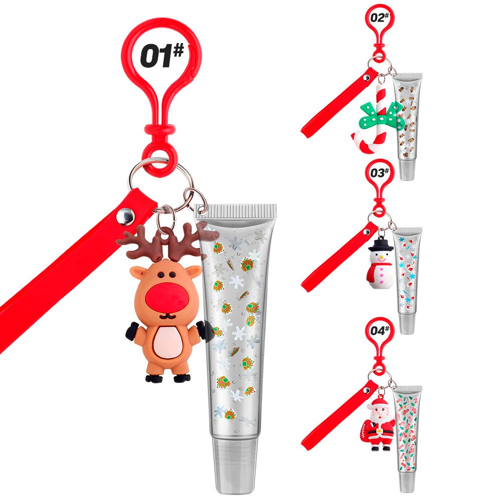4 Colors Christmas Gift Tube Lip Balm Elk Snowman Pendant