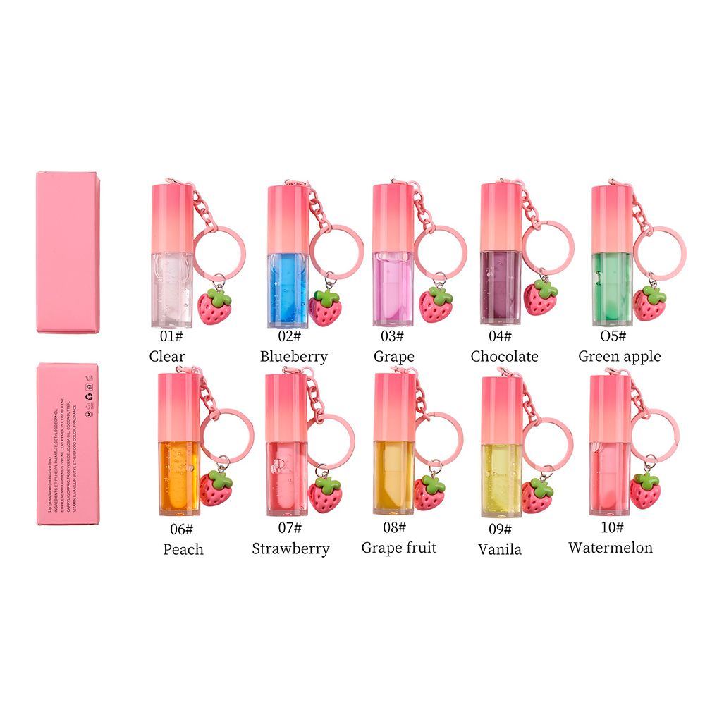 10 Colors Strawberry Keychain Pendant Vegetarian Fruit Flavor Lip Oil
