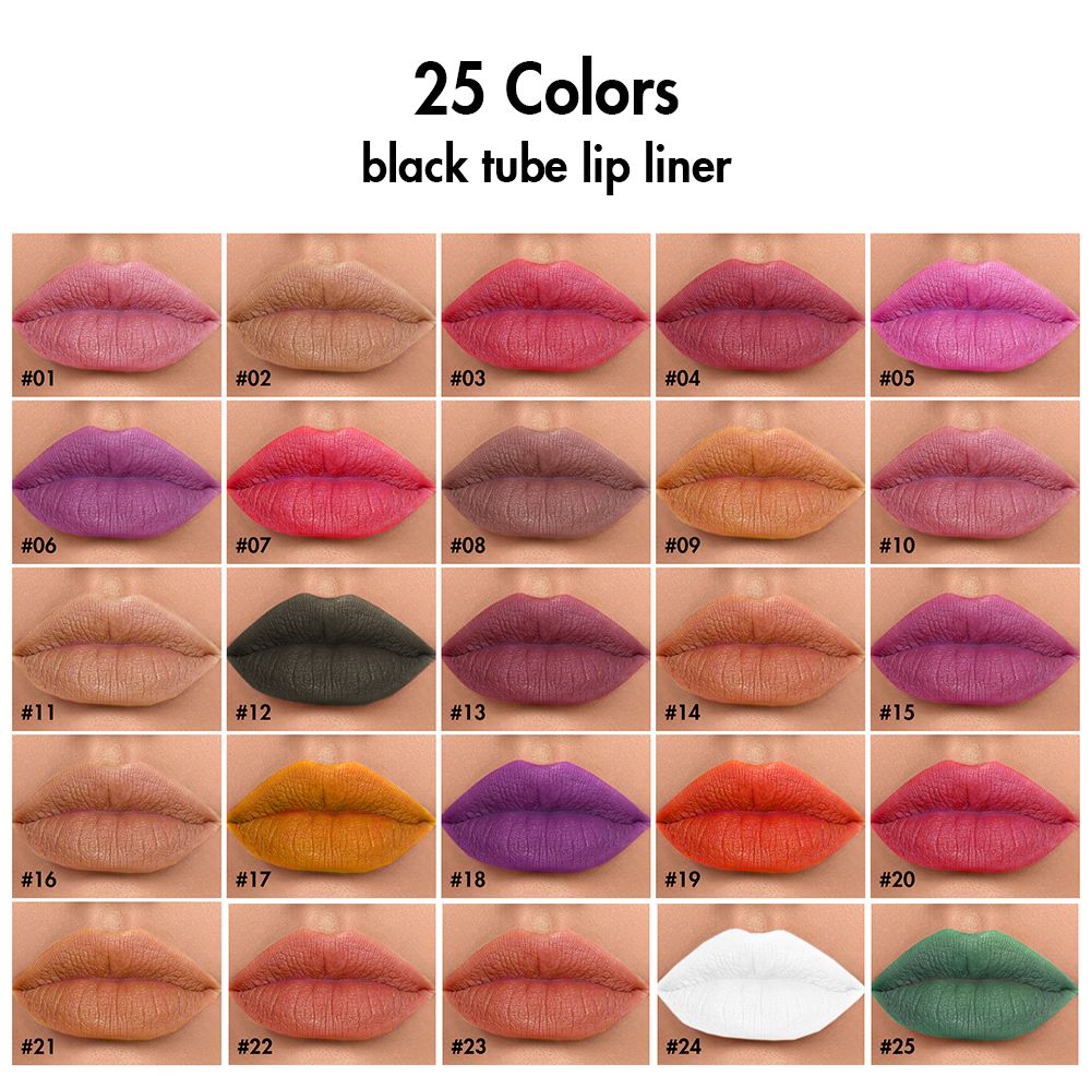 25 color black tube lip liner