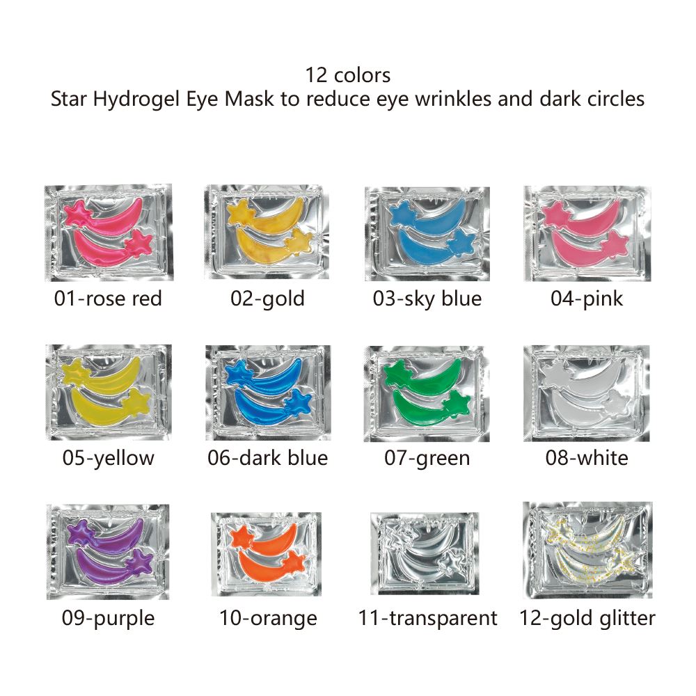 Mascarilla de hidrogel para ojos con 12 colores de estrellas para reducir las arrugas y las ojeras.