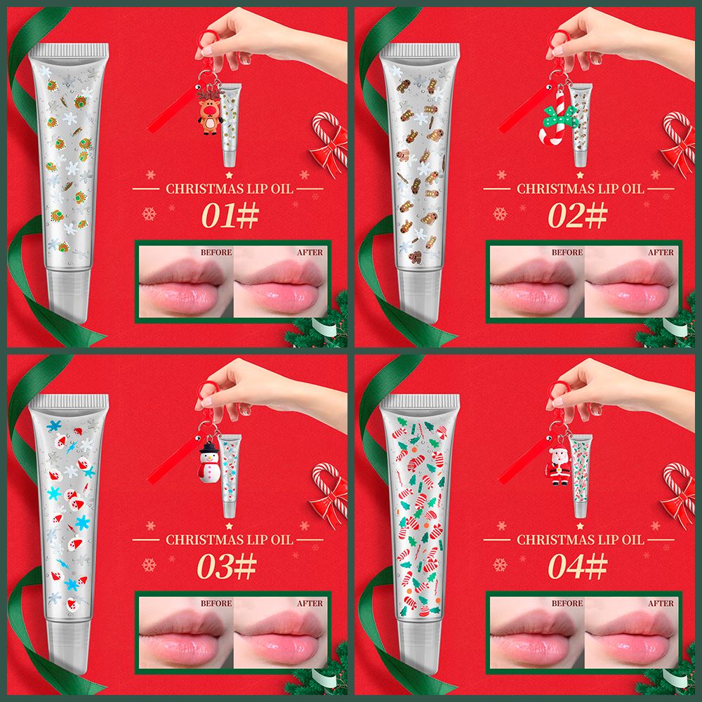 4 Colors Christmas Gift Tube Lip Balm Elk Snowman Pendant