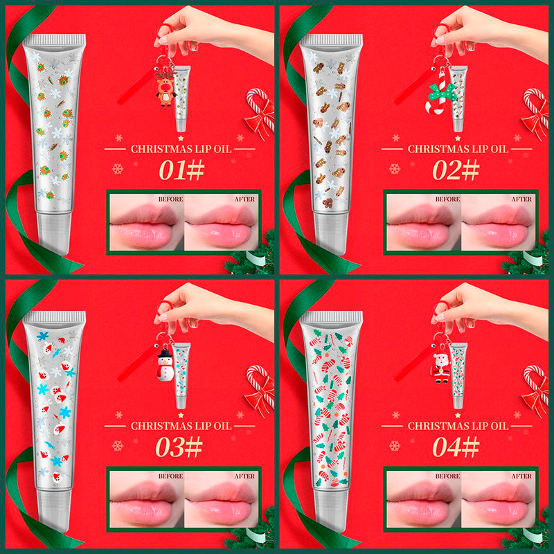 4 Colors Christmas Gift Tube Lip Balm Elk Snowman Pendant