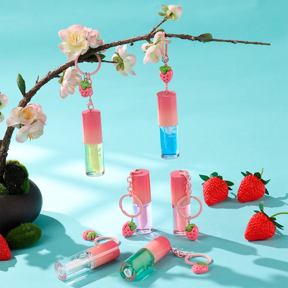 10 Colors Strawberry Keychain Pendant Vegetarian Fruit Flavor Lip Oil
