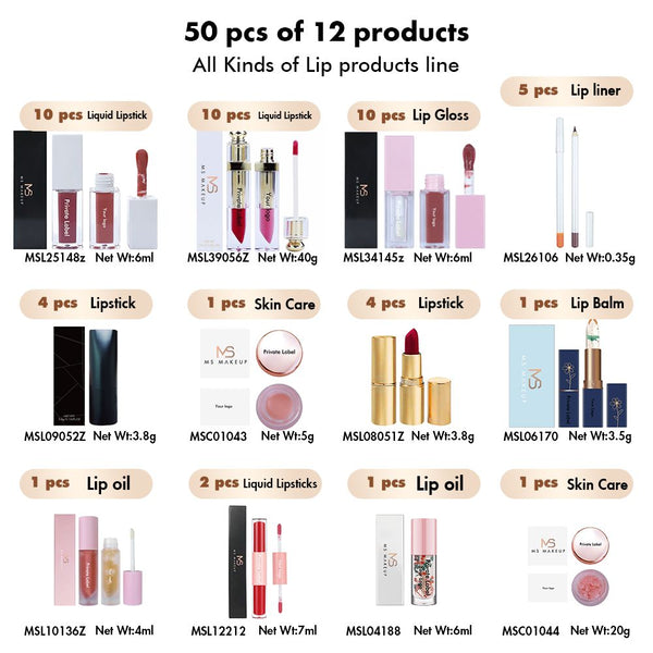 Free Shipping】Sample Set of 50Pcs all Kinds of Lip products line