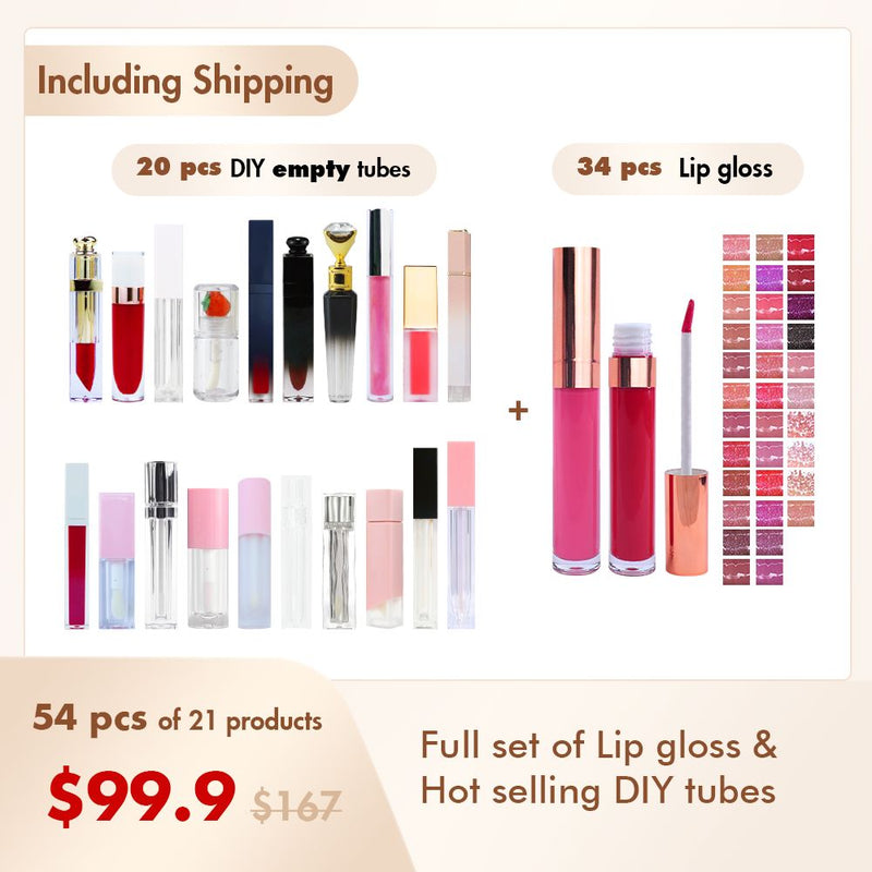 【Kostenloser Versand】Probenset mit 54 Stück Vollständiger Satz Lipgloss und heiß verkaufte DIY-Röhren