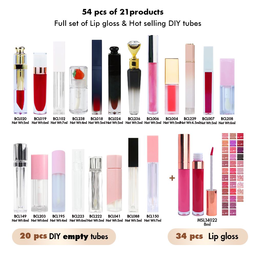 【Free Shipping】Sample Set of 54Pcs Full set of Lip gloss & Hot selling DIY tubes