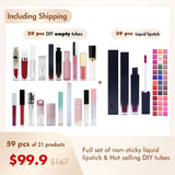 【Free Shipping】Sample Set of 59Pcs Full set of non-sticky liquid lipstick & Hot selling DIY tubes