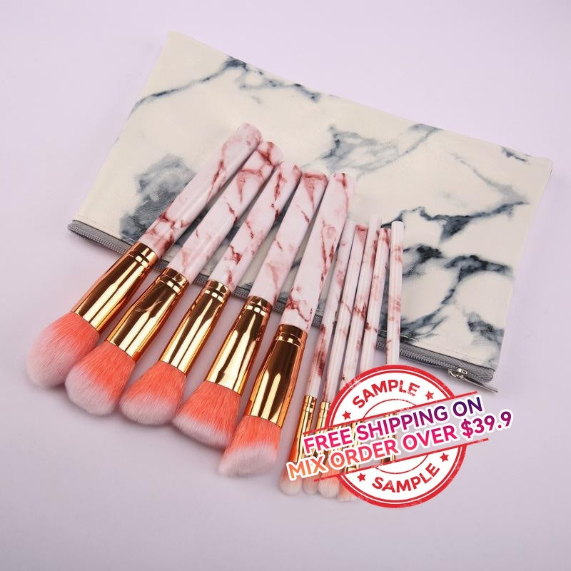 10pcs marble brushes(with bag) - MSmakeupoem.com