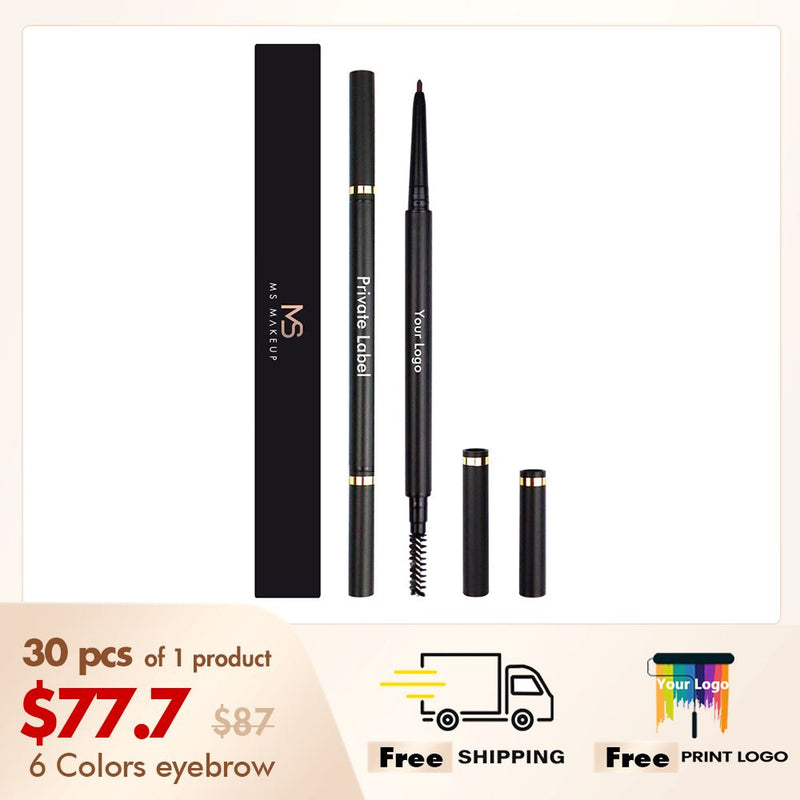 Lápiz de cejas de tubo negro de 6 colores【30PCS Envío gratis y logotipo impreso gratis】