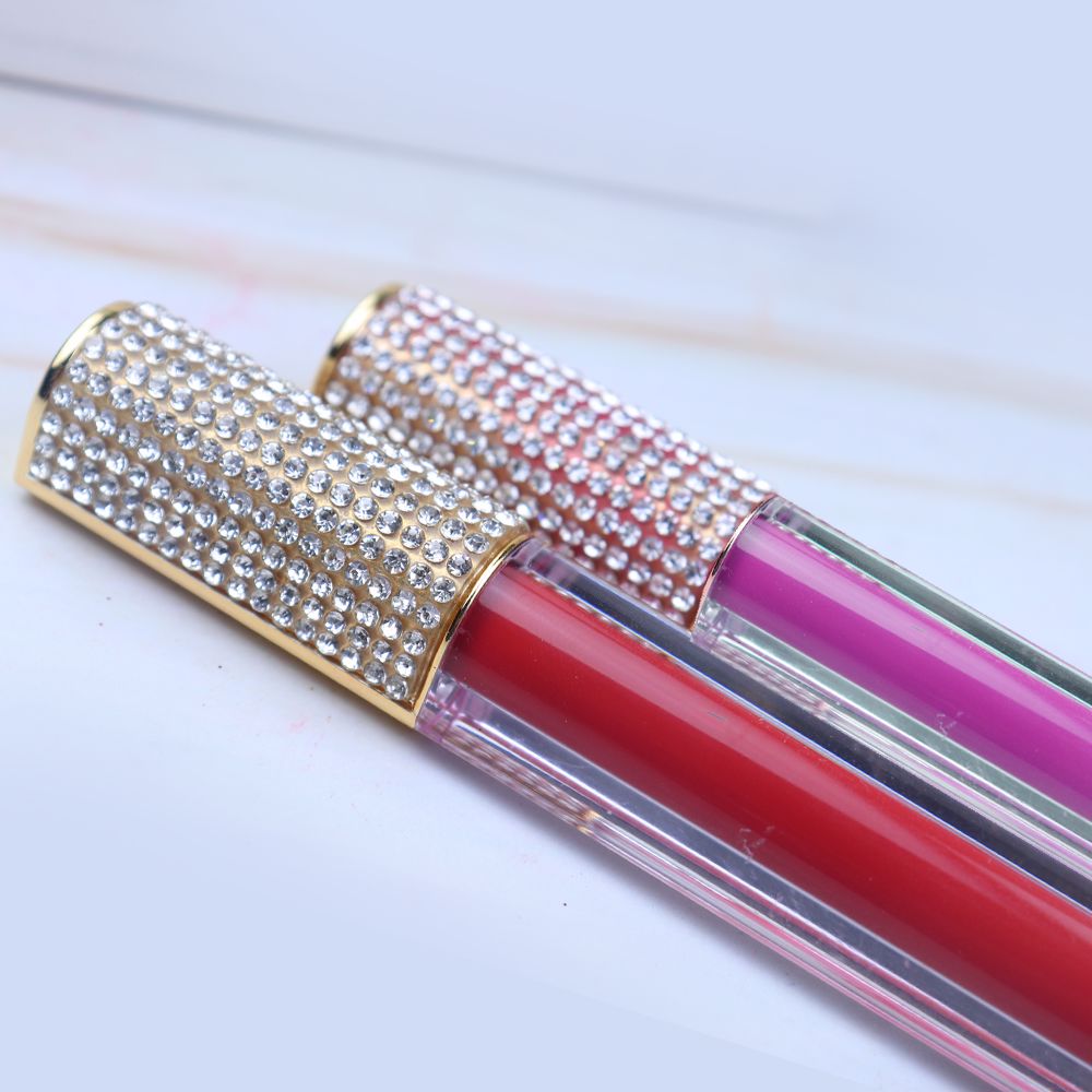 34 Colors Gold Cover Half with Diamond Lip Gloss(#1-#22)