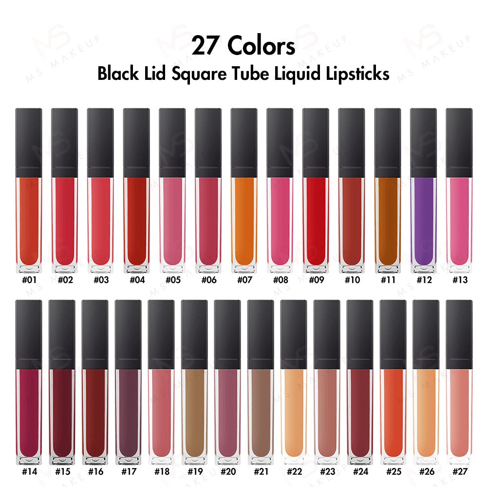 27 Colors Black Lid Square Tube Liquid Lipsticks - MSmakeupoem.com