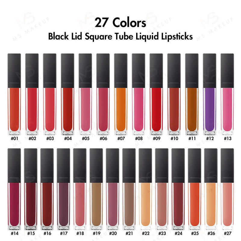 27 Colors Black Lid Square Tube Liquid Lipsticks - MSmakeupoem.com