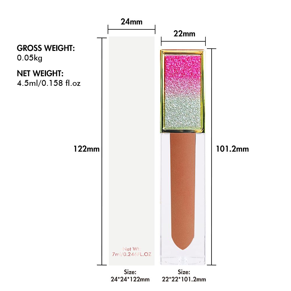 25 colors Moisturize matte glitter gradient square tube liquid lipstick
