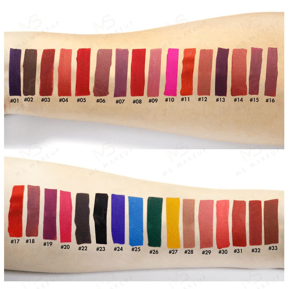 Barras de labios líquidas de tubo cuadrado con tapa negra de 43 colores (color # 01- # 33)