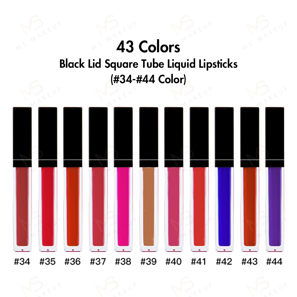 Barras de labios líquidas de tubo cuadrado con tapa negra de 43 colores (color # 01- # 33)