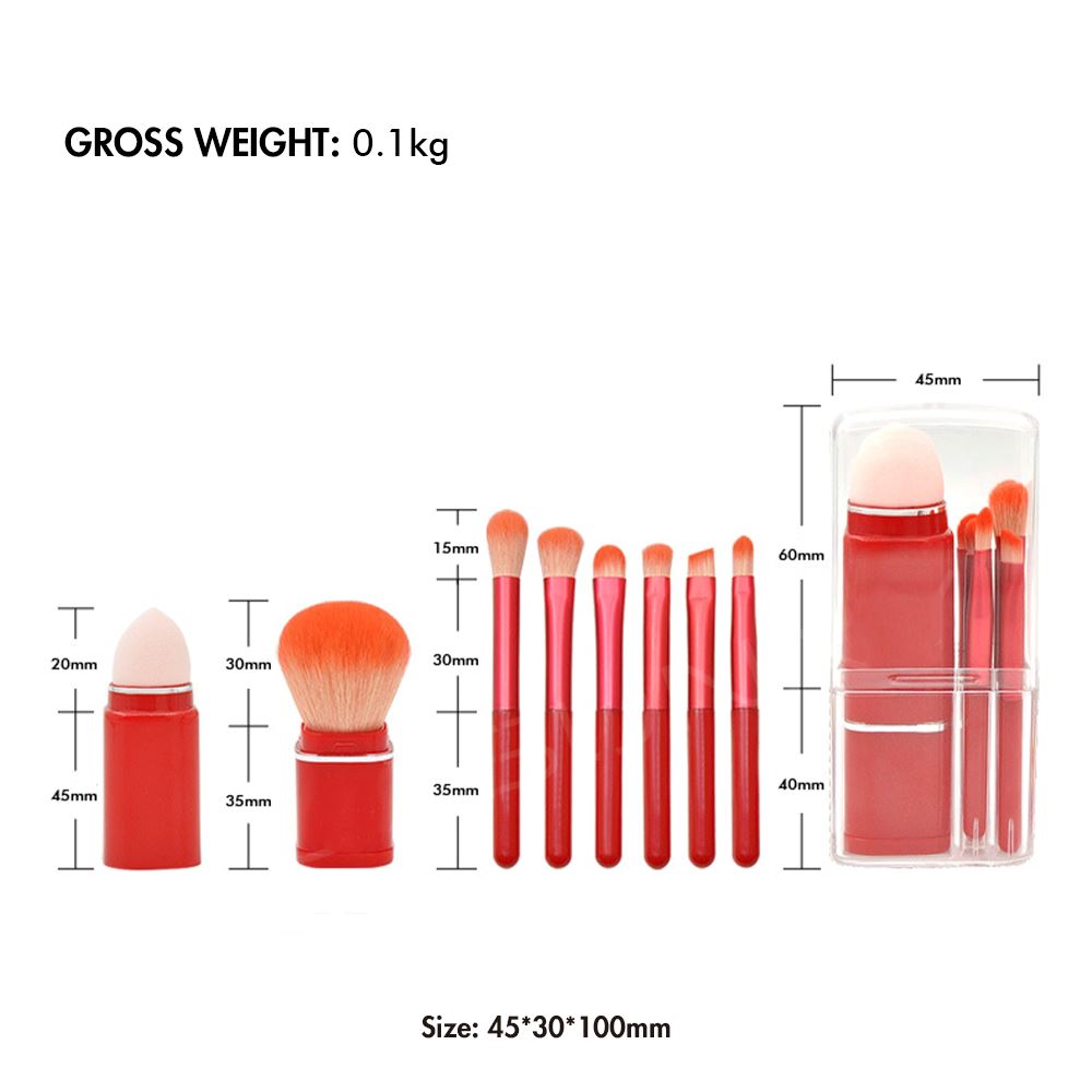 8 brochas de maquillaje en una caja transparente (incluye: brocha retráctil para polvos sueltos, esponja, huevo, ojos)