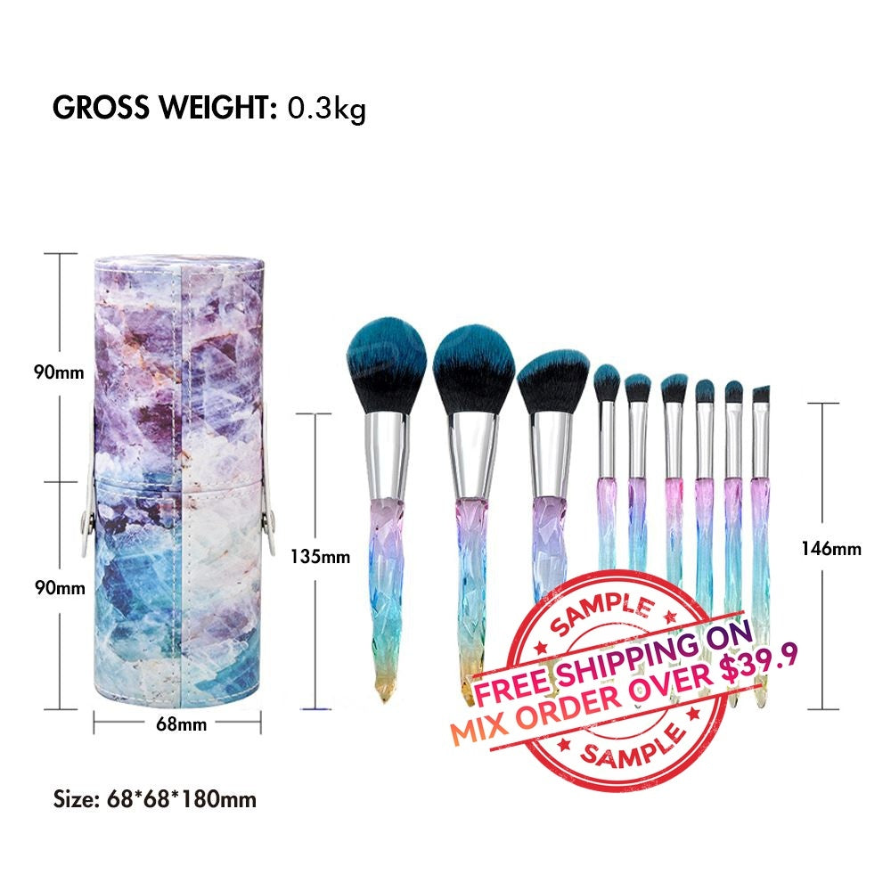【SAMPLE】10 pcs Colorful Diamond Handle Makeup Brushes With Bag -【Free Shipping On Mix Order Over $39.9】