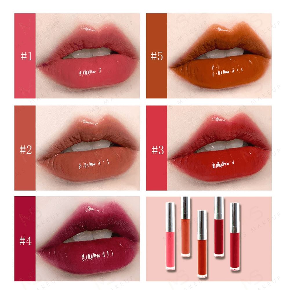 Brillos labiales de tubo redondo con tapa plateada de 5 colores