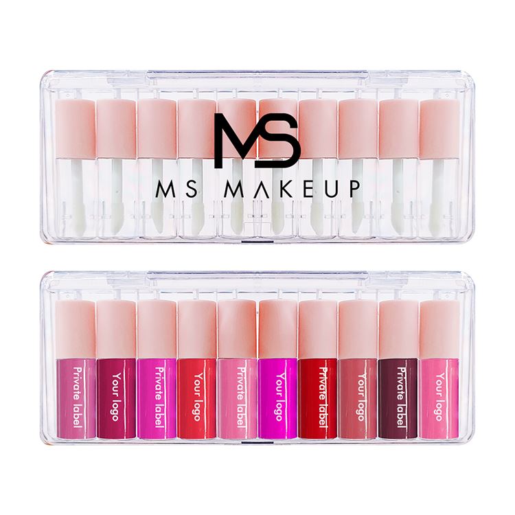 Juego de 10 barras de labios líquidas con tapa rosa mate/brillo de labios