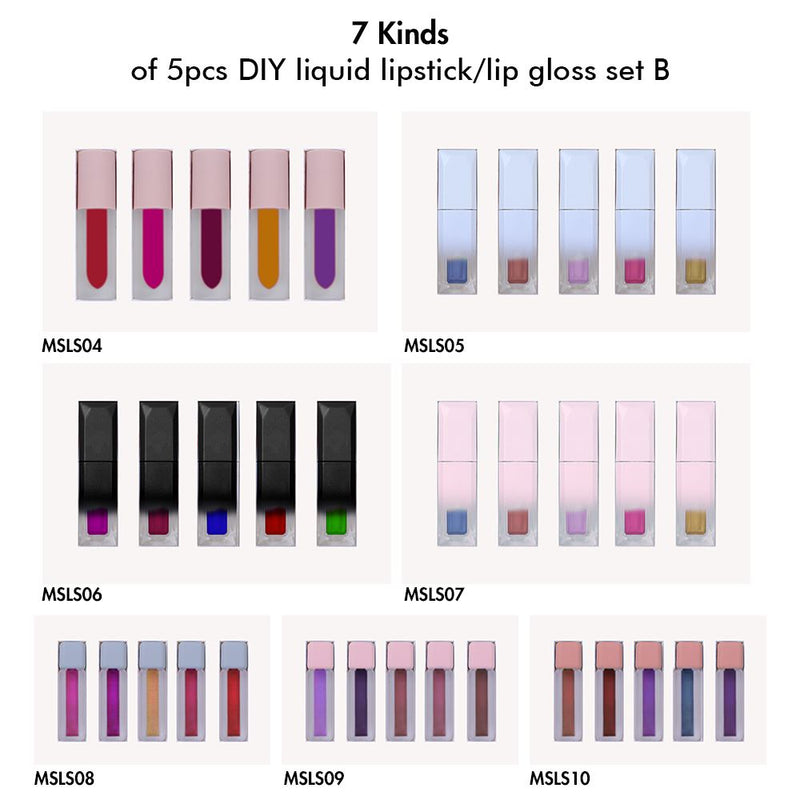 Juego de 5 uds de pintalabios líquido/brillo de labios Diy-B