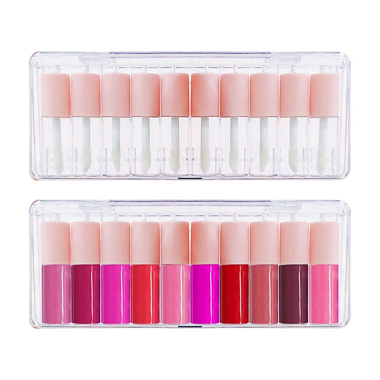 Juego de 10 barras de labios líquidas con tapa rosa mate/brillo de labios