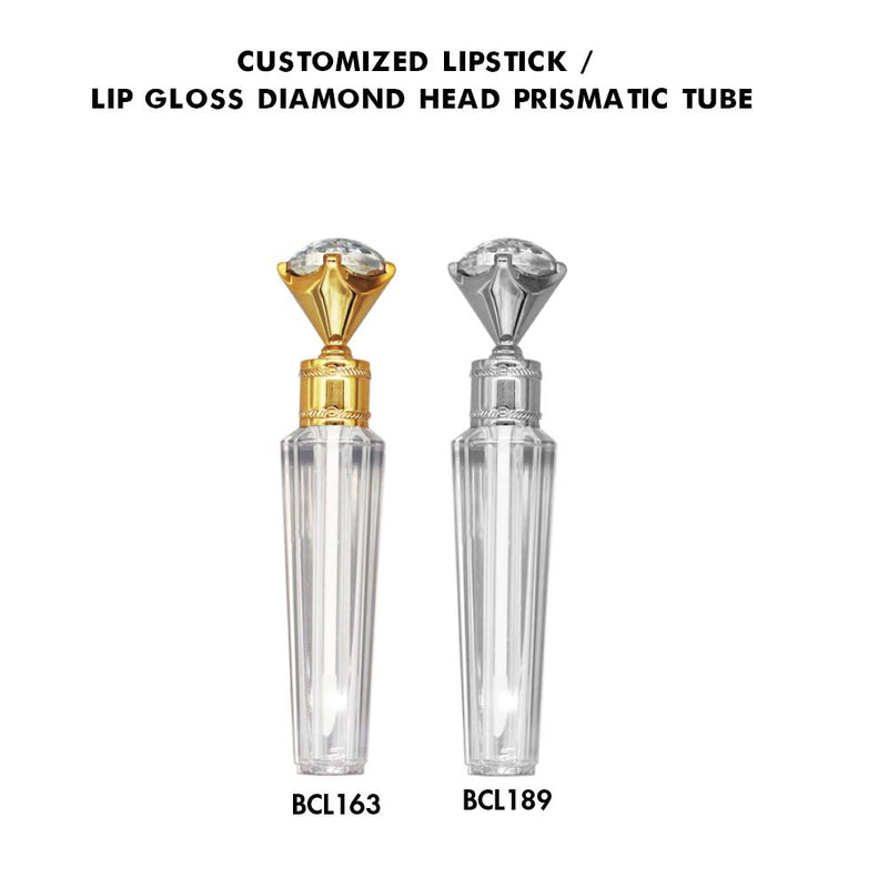 Barra de labios personalizada / Tubo prismático de cabeza de diamante de brillo de labios
