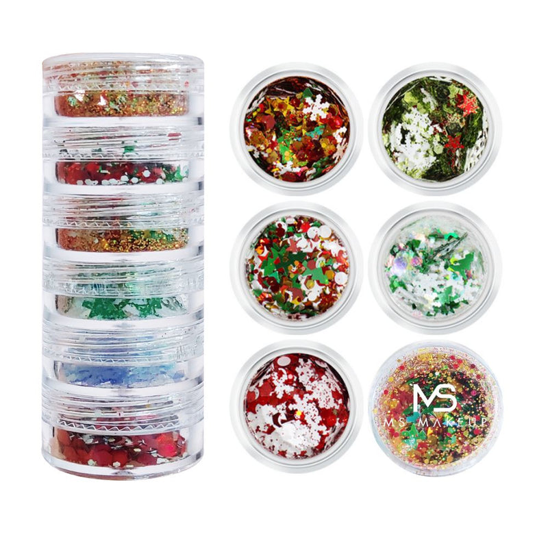 6 piezas de decoración navideña con purpurina.