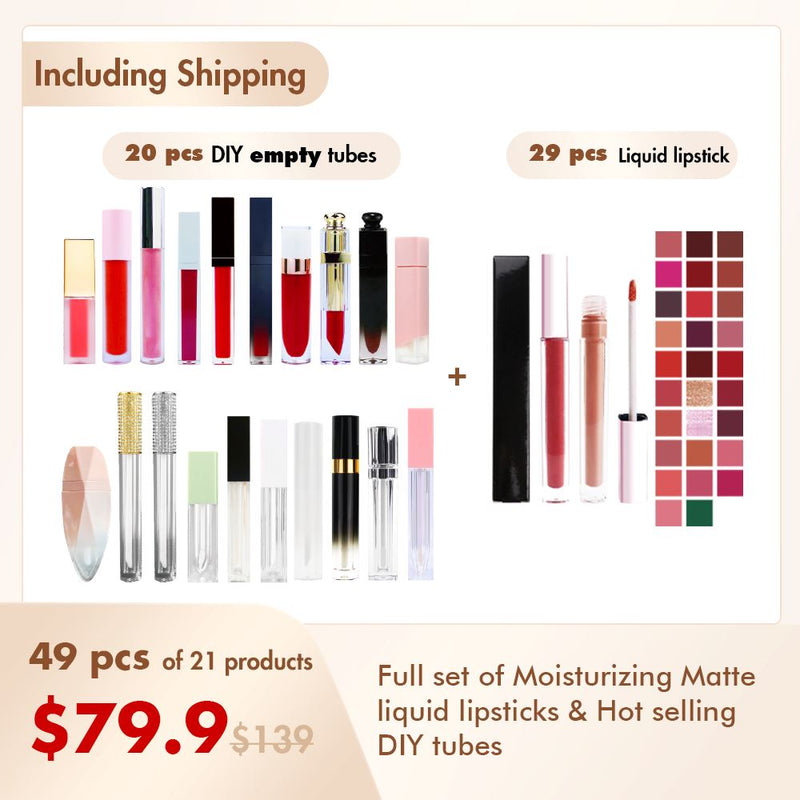 【Kostenloser Versand】Probenset mit 49-teiligem Set aus feuchtigkeitsspendenden, matten flüssigen Lippenstiften und heiß verkauften DIY-Röhren
