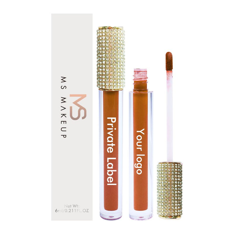 25 Colors Gold Cover Half with Diamond  Liquid Lipstick