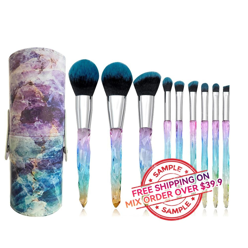【SAMPLE】10 pcs Colorful Diamond Handle Makeup Brushes With Bag -【Free Shipping On Mix Order Over $39.9】