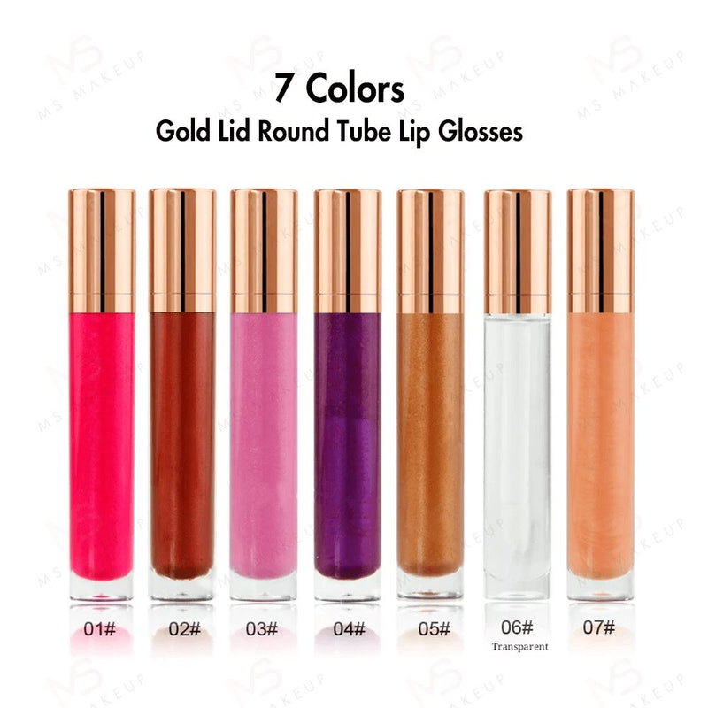 7 Colors Gold Lid Round Tube Lip Glosses