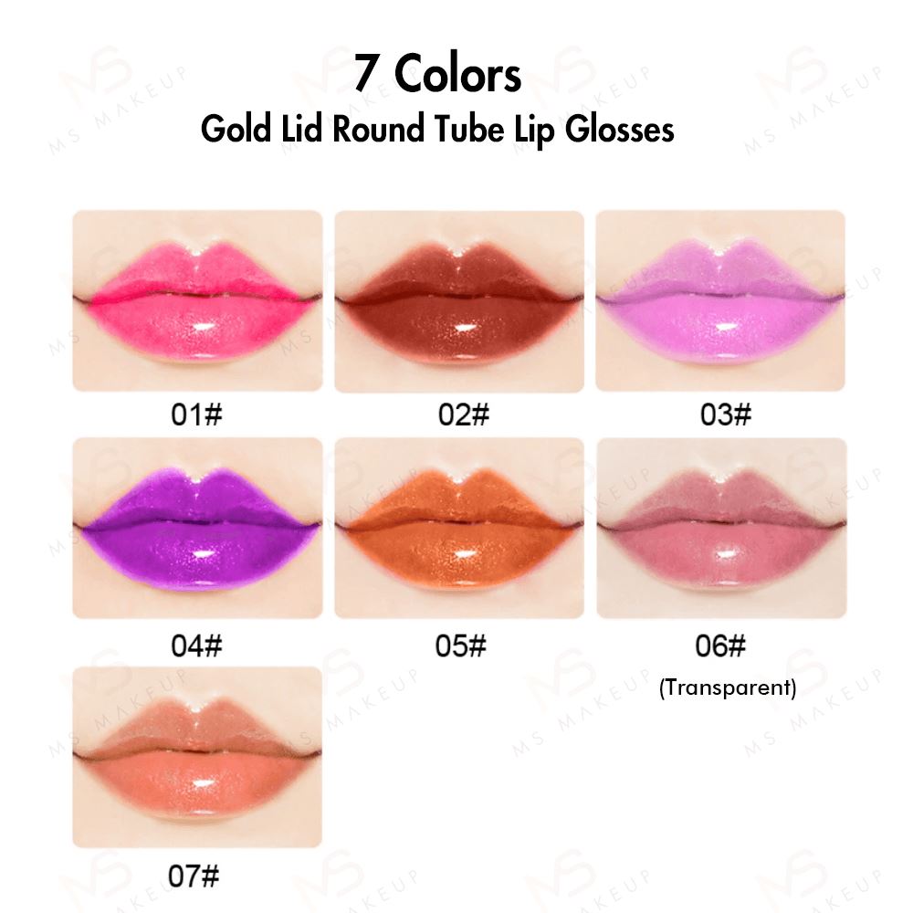 7 Colors Gold Lid Round Tube Lip Glosses