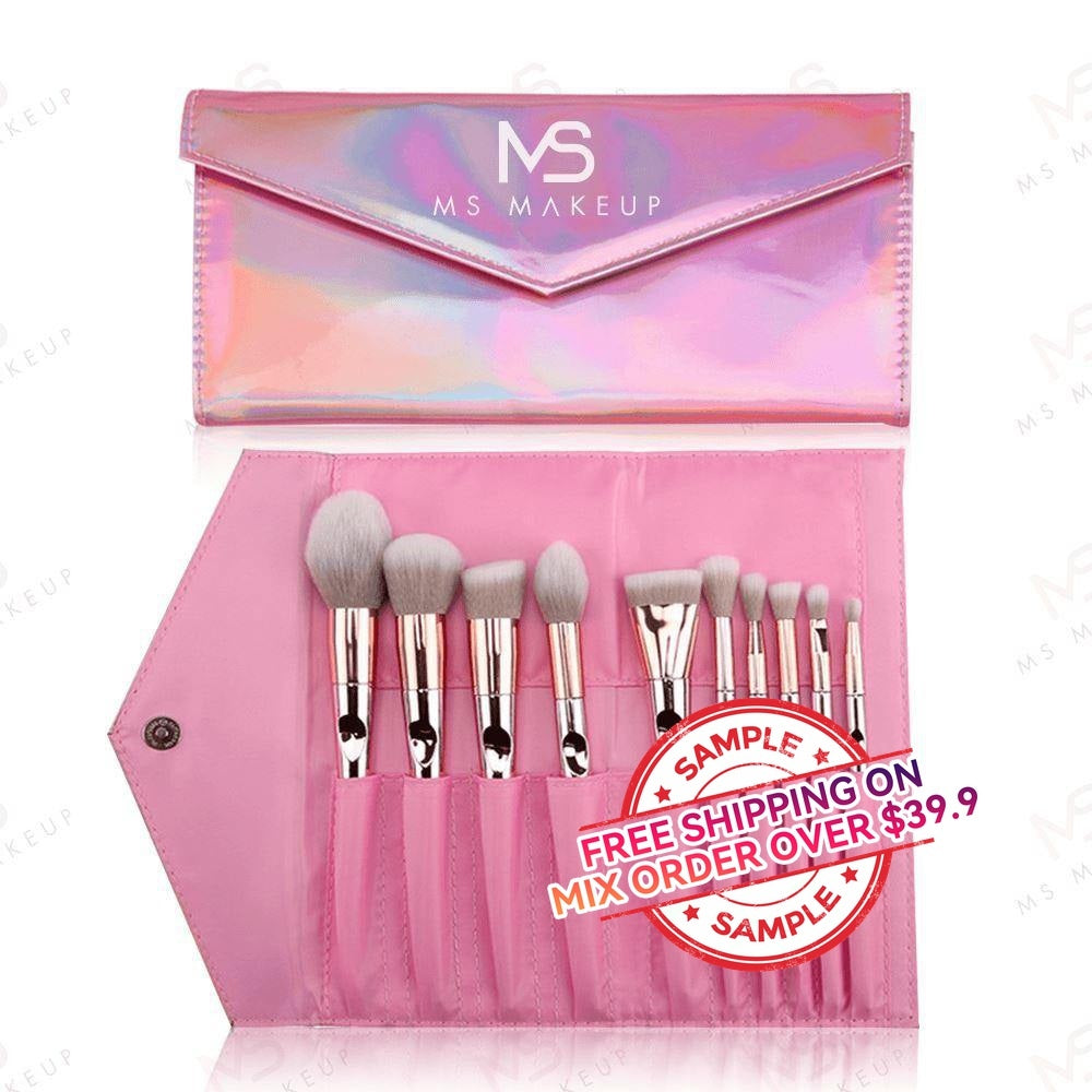10 pcs Rose Gold Laser Makeup Brush Set - MSmakeupoem.com