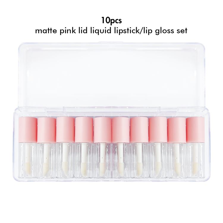 Juego de 10 barras de labios líquidas con tapa rosa mate/brillo de labios