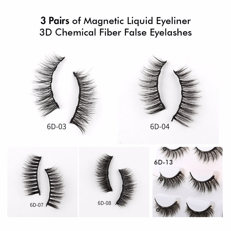3 Pairs of Magnetic Liquid Eyeliner 3D Chemical Fiber False Eyelashes - MSmakeupoem.com